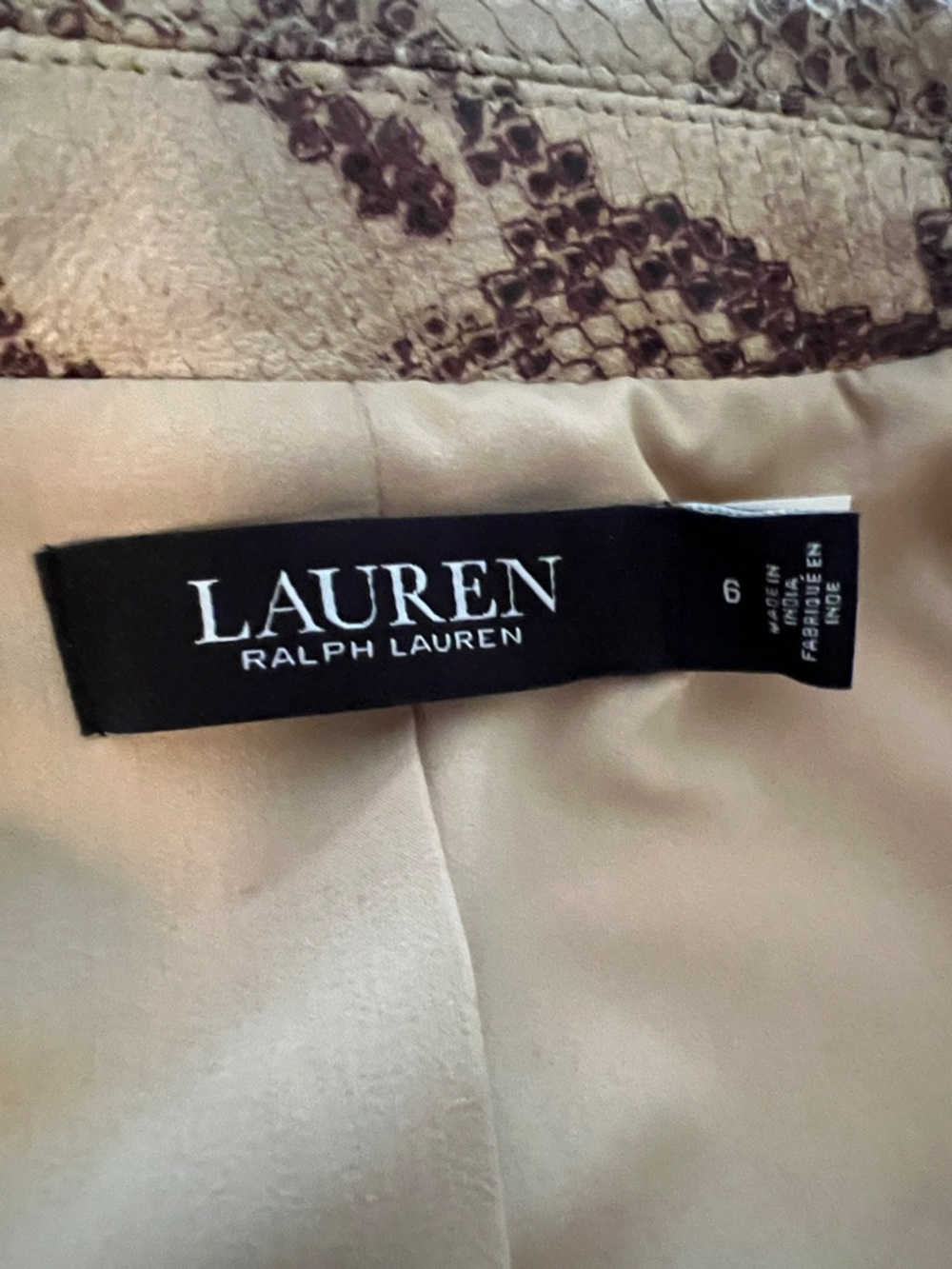 Authentic Lauren Ralph Lauren Python-Embossed Leather Neutral Snake-Print Blazer - Picture 6 of 15